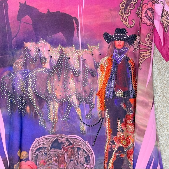 Imperfect cowgirl top western country tunic bling top 90s Y2K artsy rodeo tunic - Picture 2 of 16